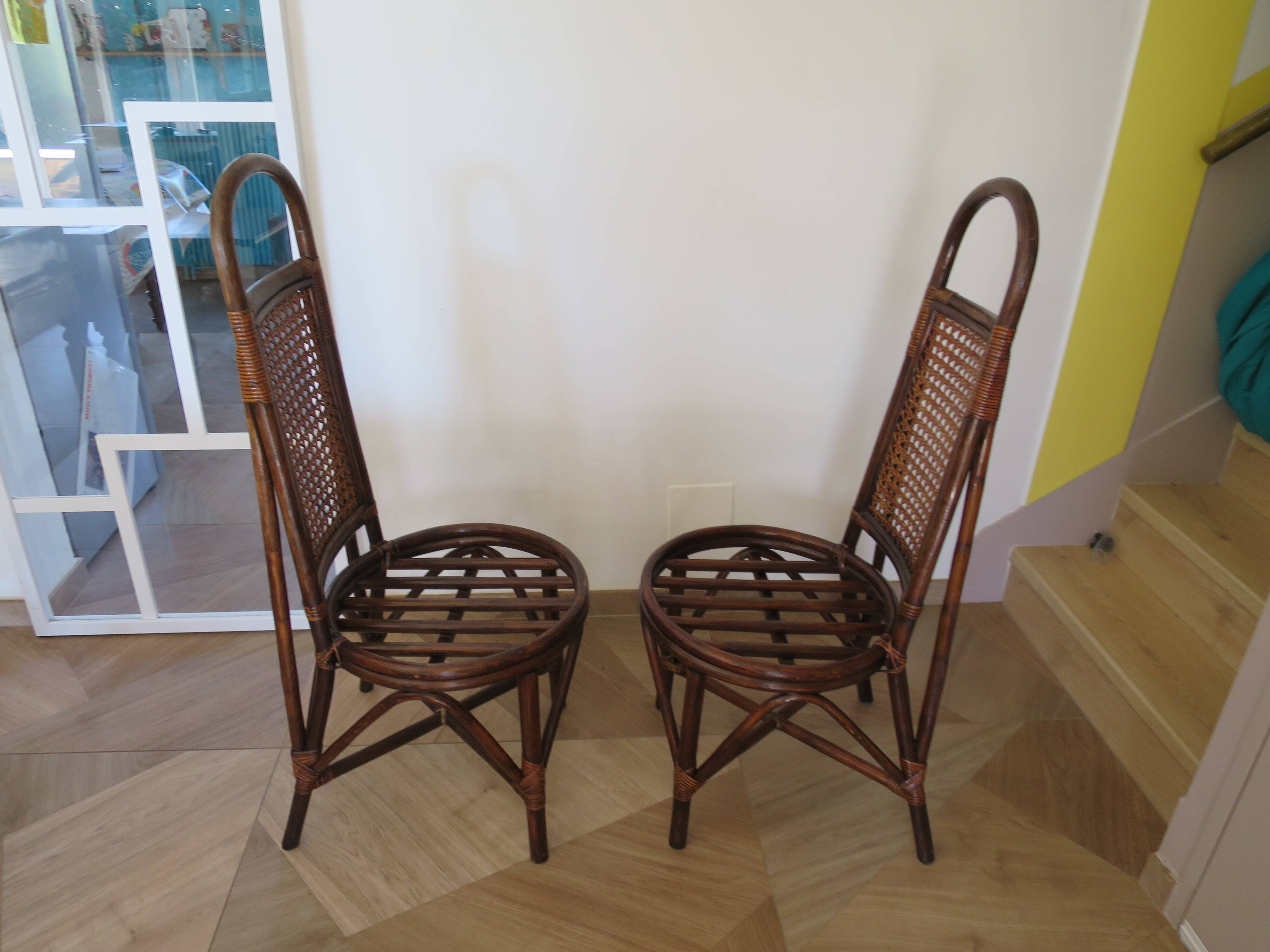RARE - Set of 2 rattan and cane chairs - 1950 - Dirk Van Sliedrecht style