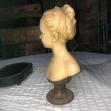 Ancien buste en cire "Louise Brongniart" sous globe de mariée d'après Jean-