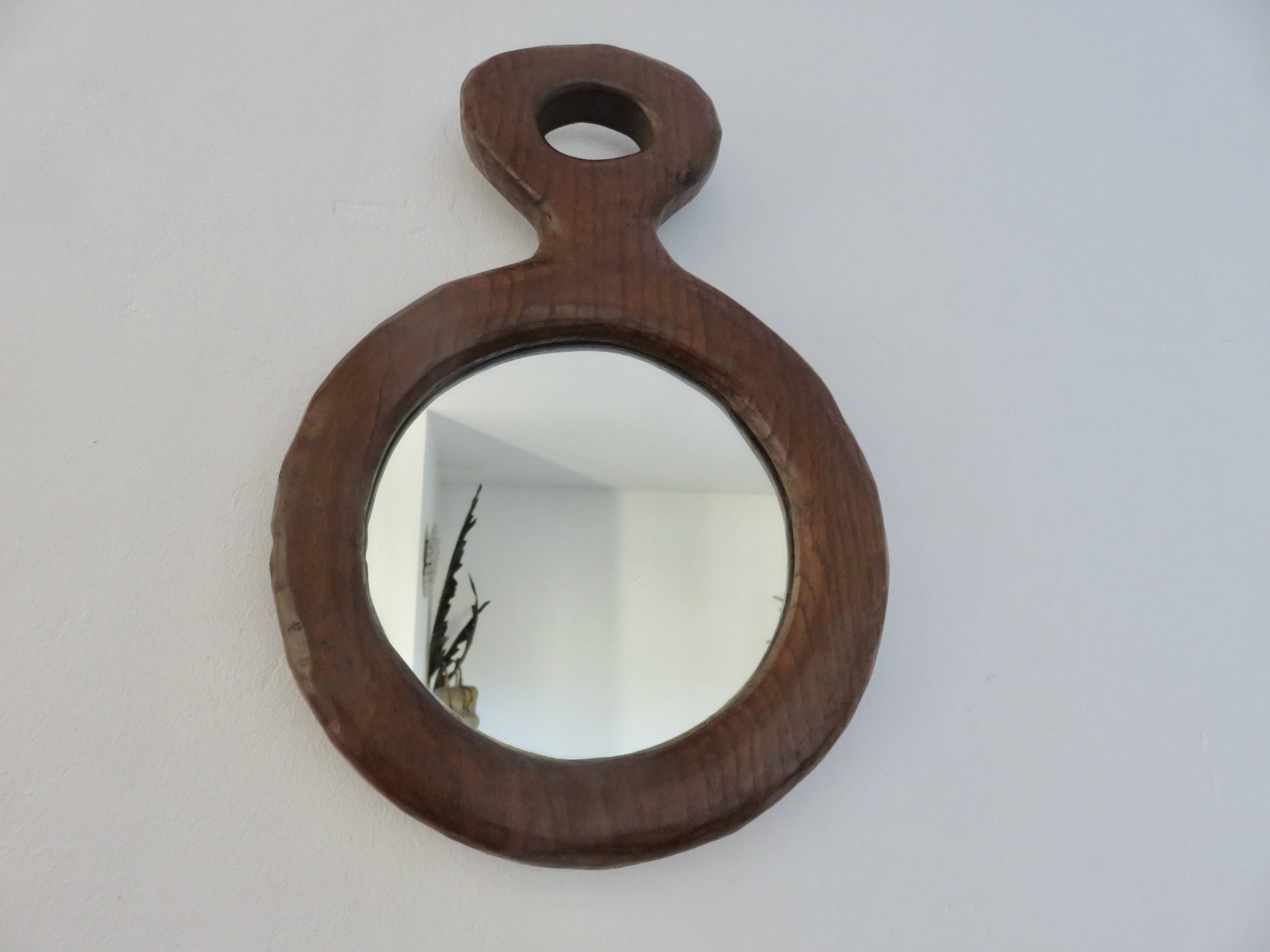 Solid wood mirror carved with a chisel, free form, 1960s.
