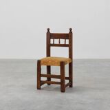 Chaise d'appoint espagnole en chêne sculpté et assise en velours, XIXe siècle