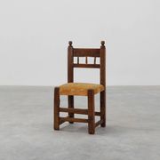 19th Century Spanish Hand-Carved oak Side Chair with Velour Seat