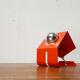 Lampe de table métallique orange minimaliste de l'ère spatiale moderne du milieu du siècle, années 1960