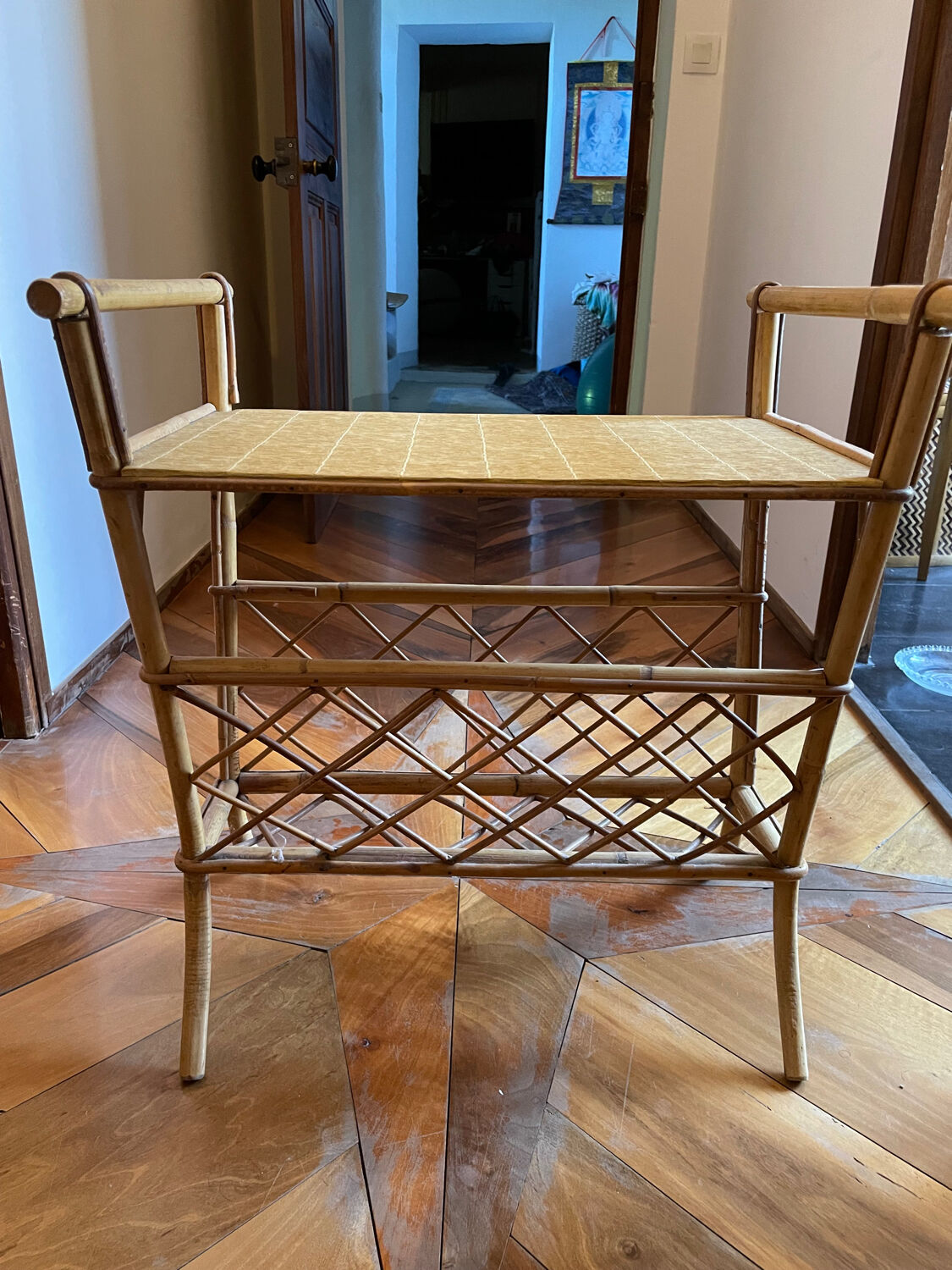 Rattan side table magazine rack