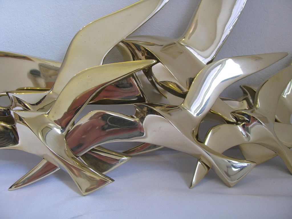 Wall Decoration Set 6 X Seagull / Swallow / Bird. Brass 70 / 80s