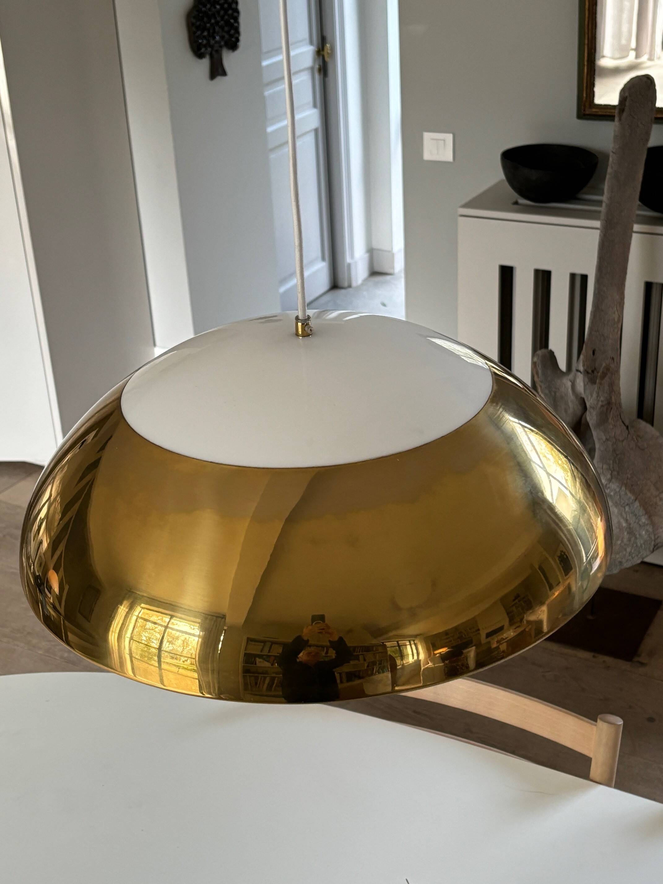 brass and porcelain pendant light - Sweden 60s/70s
