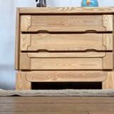 Commode vintage moderniste en orme massif 3 tiroirs