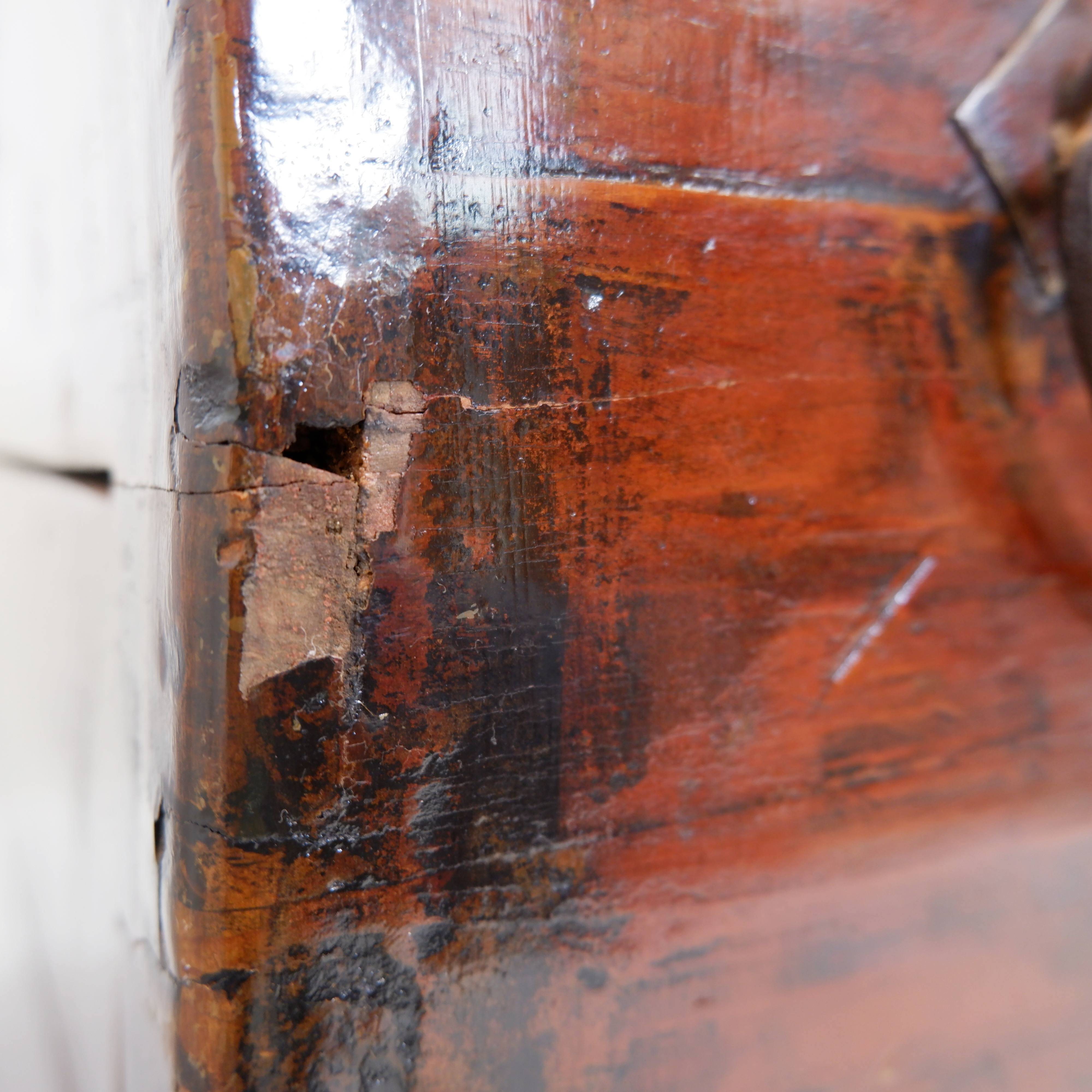 Ancient Japanese chest made of wood and iron.
