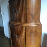 Art deco half moon cocktail bar cabinet in walnut
