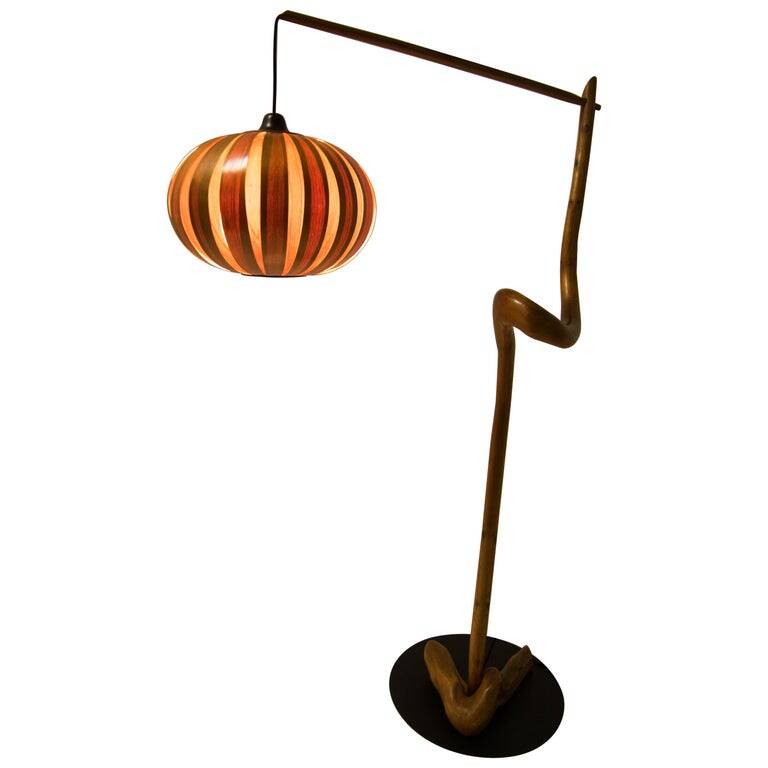 1960s Mid-Century Modern Sculptural Wooden and Veneer Floor Lamp