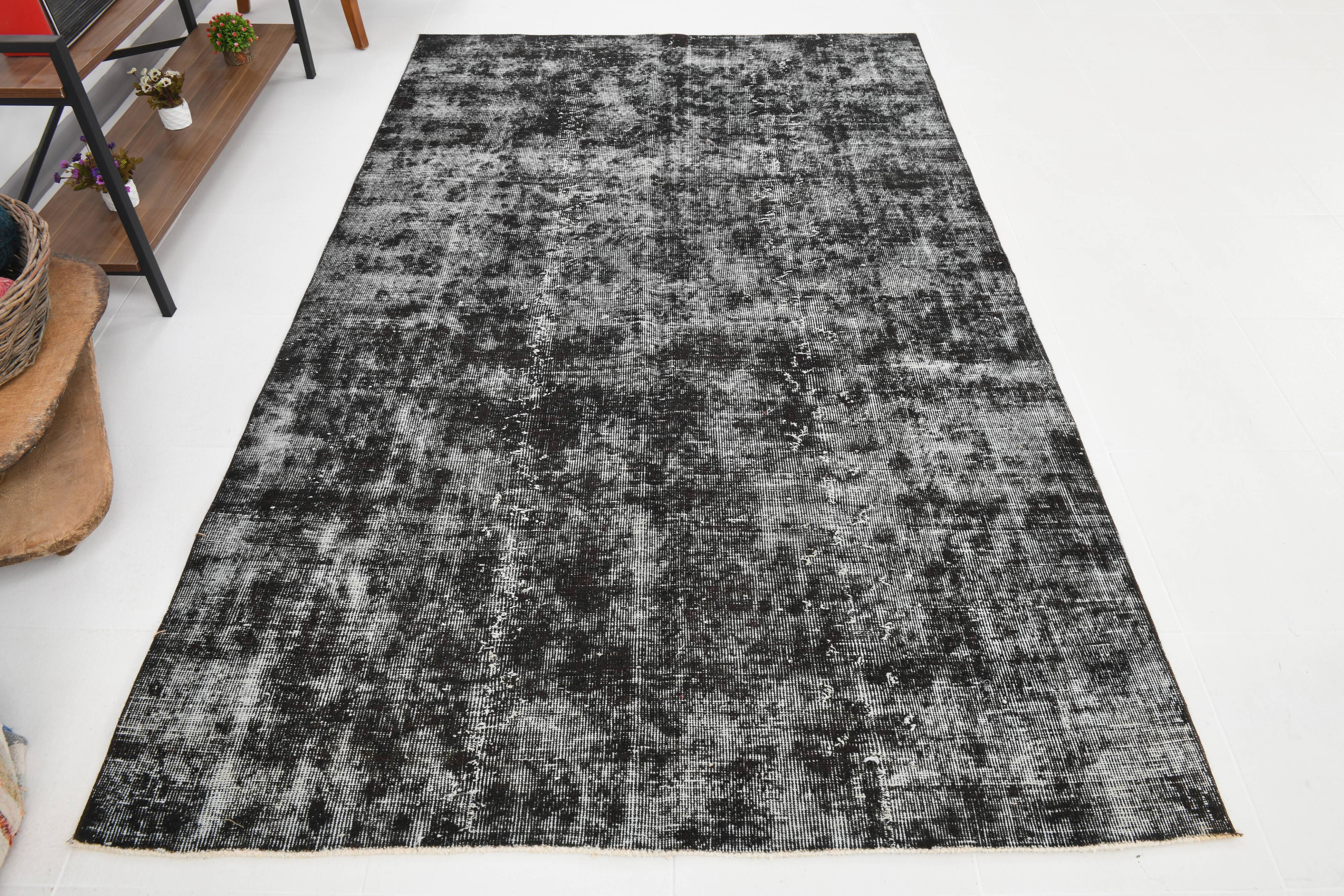 Black gray tones anatolian handmade vintage rug 260x158cm
