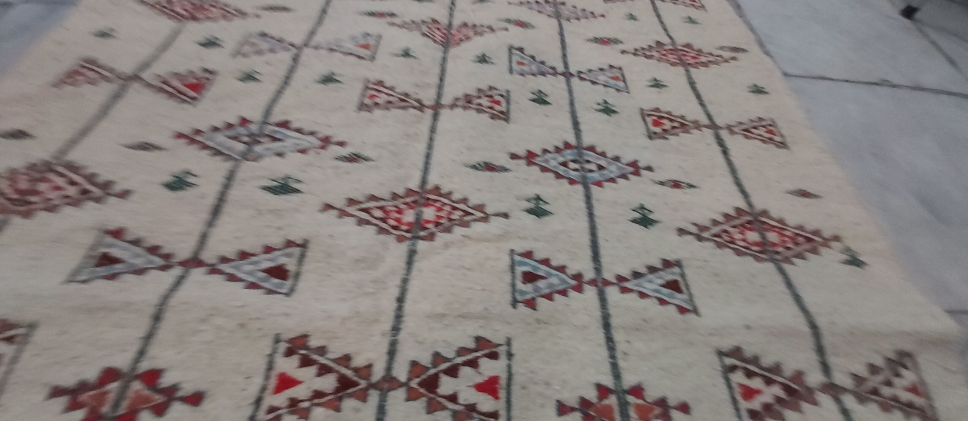 Traditional white multicolored Berber carpet 200-105cm