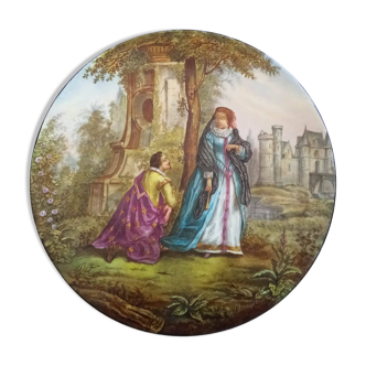 Large decorative plate in painted enamel signed 37cm in diameter