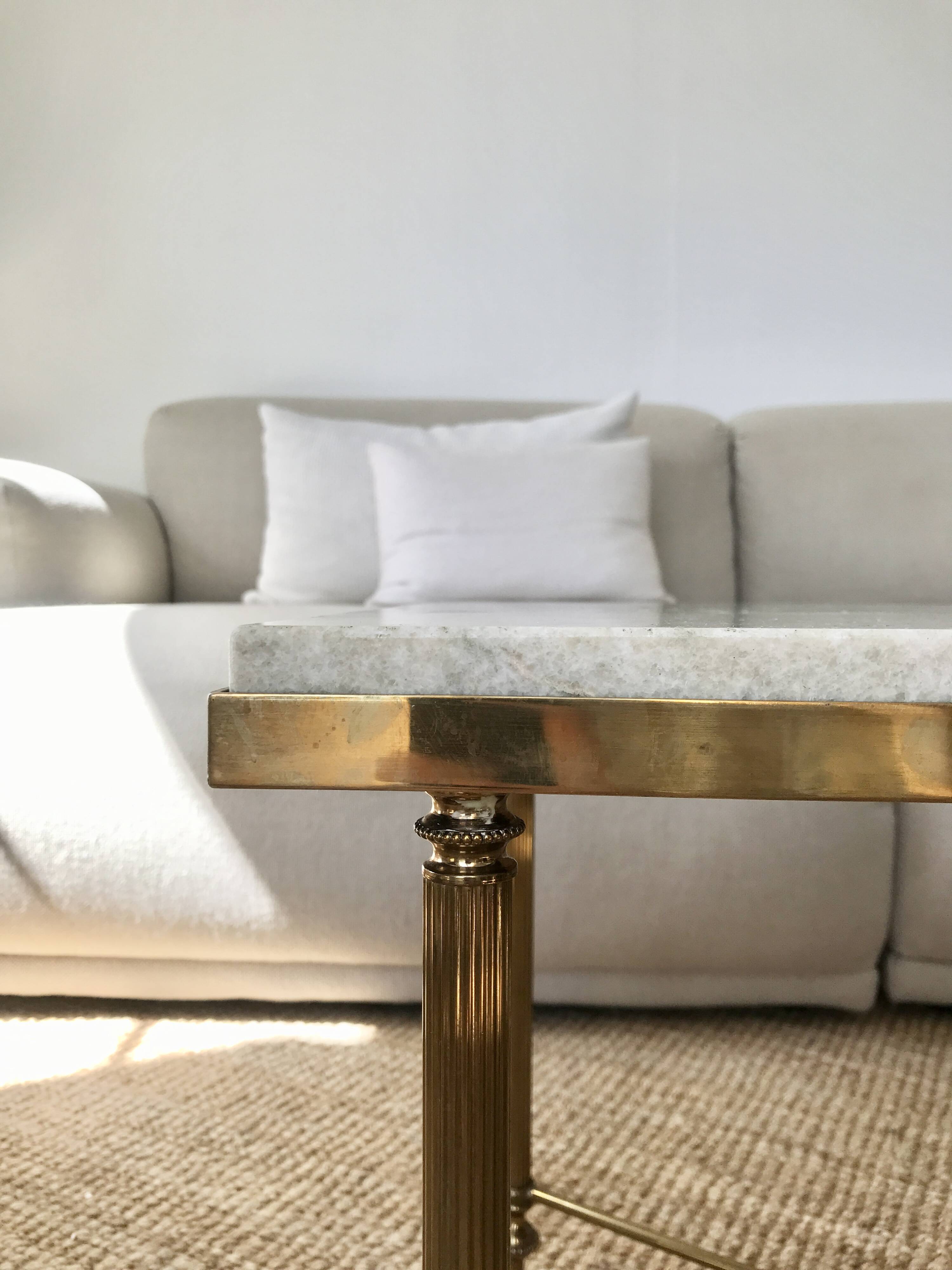 Coffee table in brass and green marble