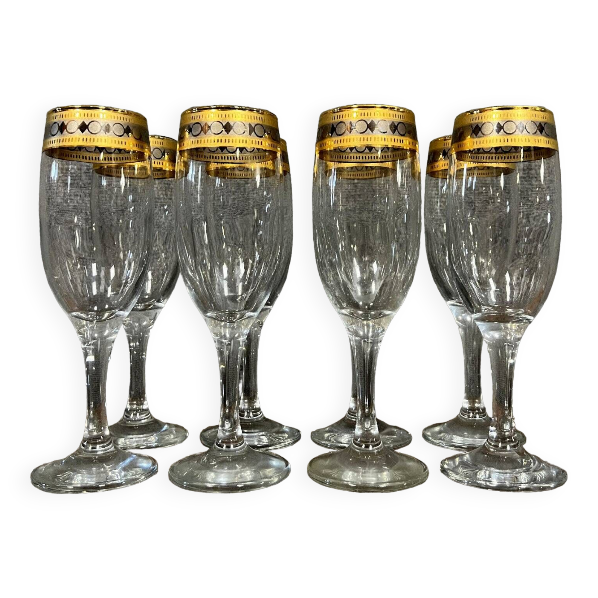 Venice 20th century: 6 Vintage Champagne flutes in crystal and gilding