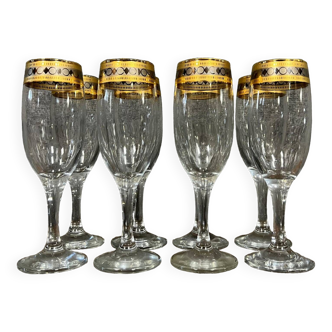 Venice 20th century: 6 Vintage Champagne flutes in crystal and gilding