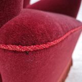 1960s, Danish armchair, original condition, cherry-red furniture velour.