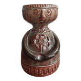 Jacques POUCHAIN (1925-2015) - Dieulefit workshop Anthropomorphic earthenware vase with brown cover. Monogram
