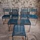 Ensemble de 6 chaises spaghetti françaises avec tabouret assorti – chaises bistrot à cadre chromé – sièges de café vintage empilables – milieu à fin du 20e siècle