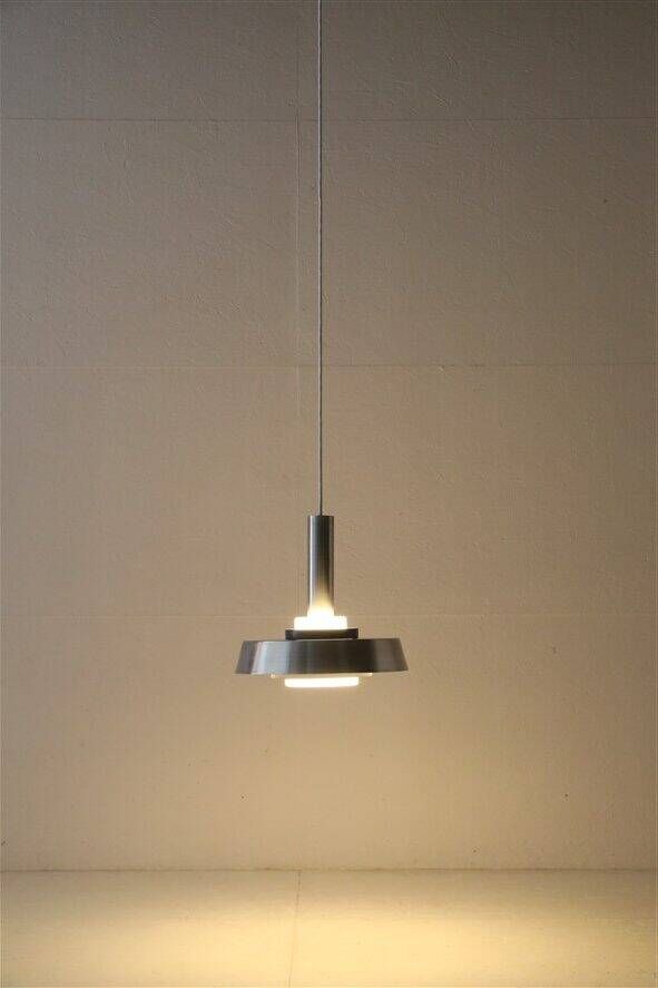 Rare pendant lamp / aluminum / opaline glass / Space Age / Mid-Century Danish Modern design / 1960s / 1970s