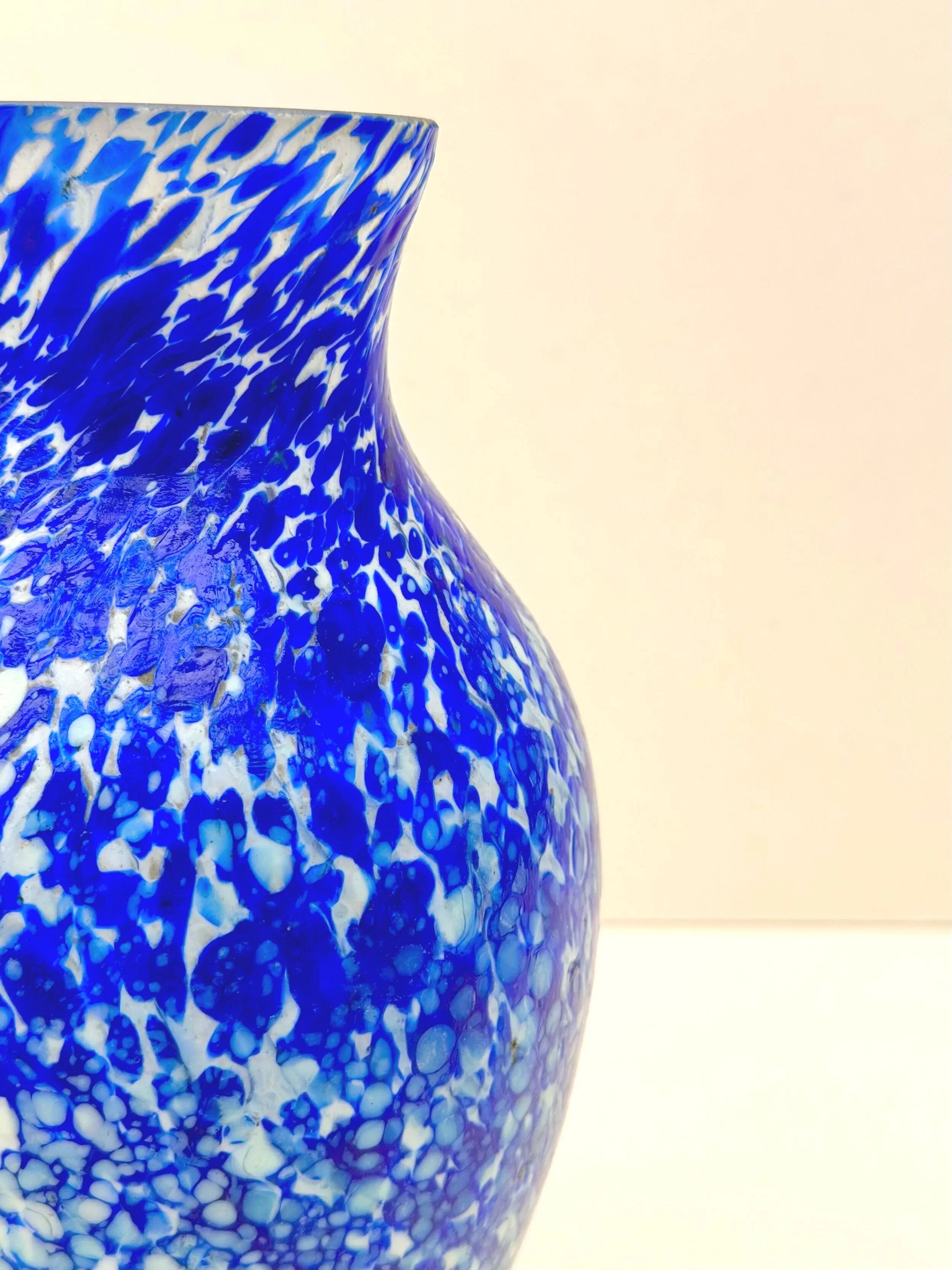 Blue and white blown glass vase, around 1950.