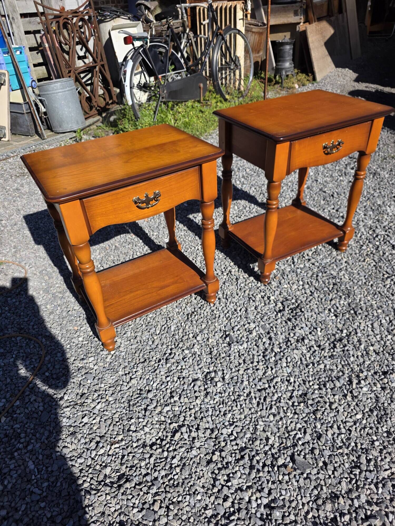 Pair of cherry wood bedside tables from the mid-20th century.