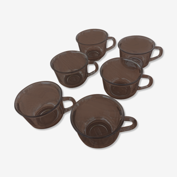 6 coffee cups in Arcoroc smoked glass