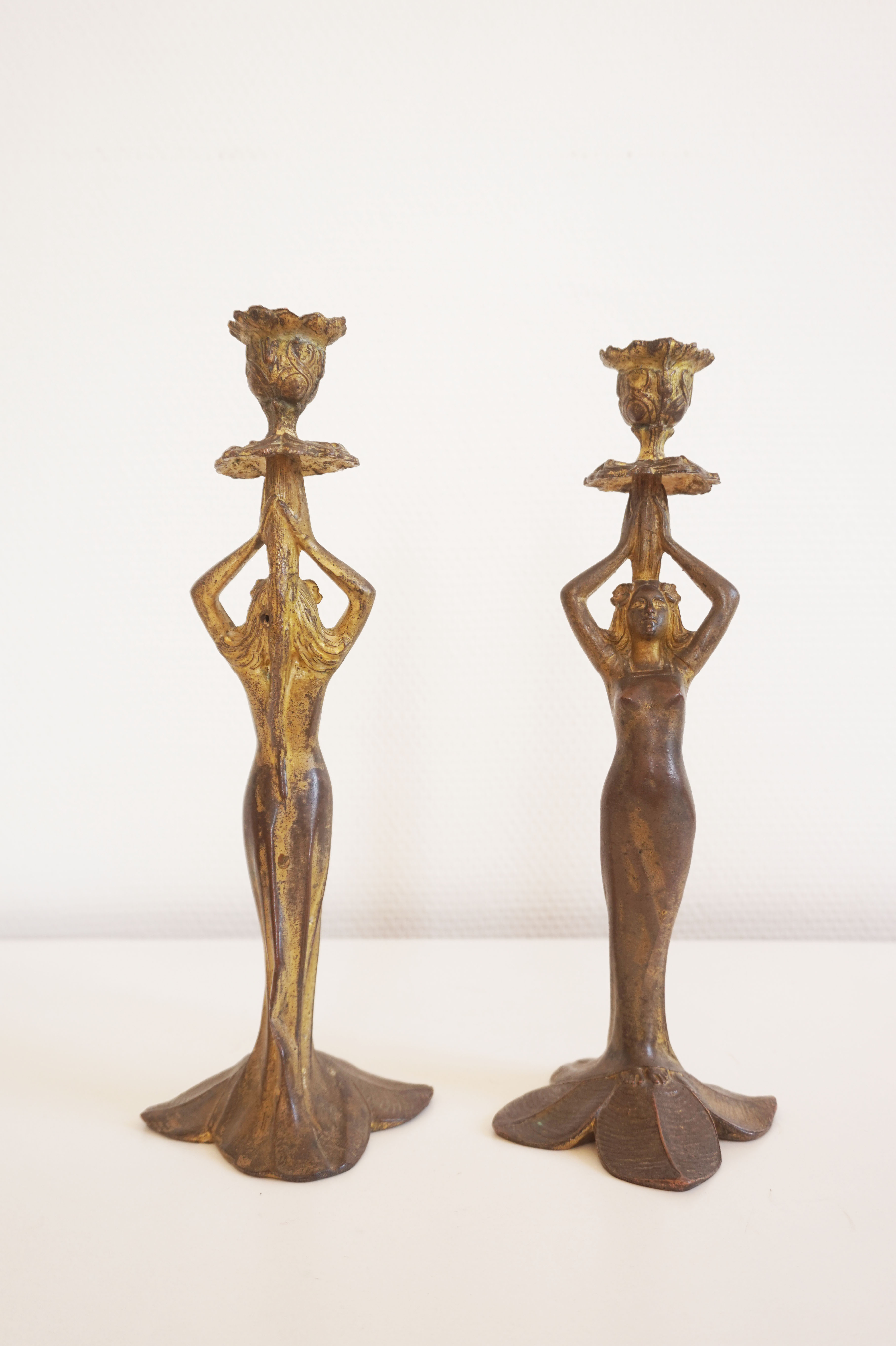 Pair of antique Mermaid candlesticks Art Nouveau