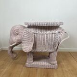 Vintage side table in rattan in the shape of an elephant, attributed to Vivai del Sud, Italy, 1960 - 1970.