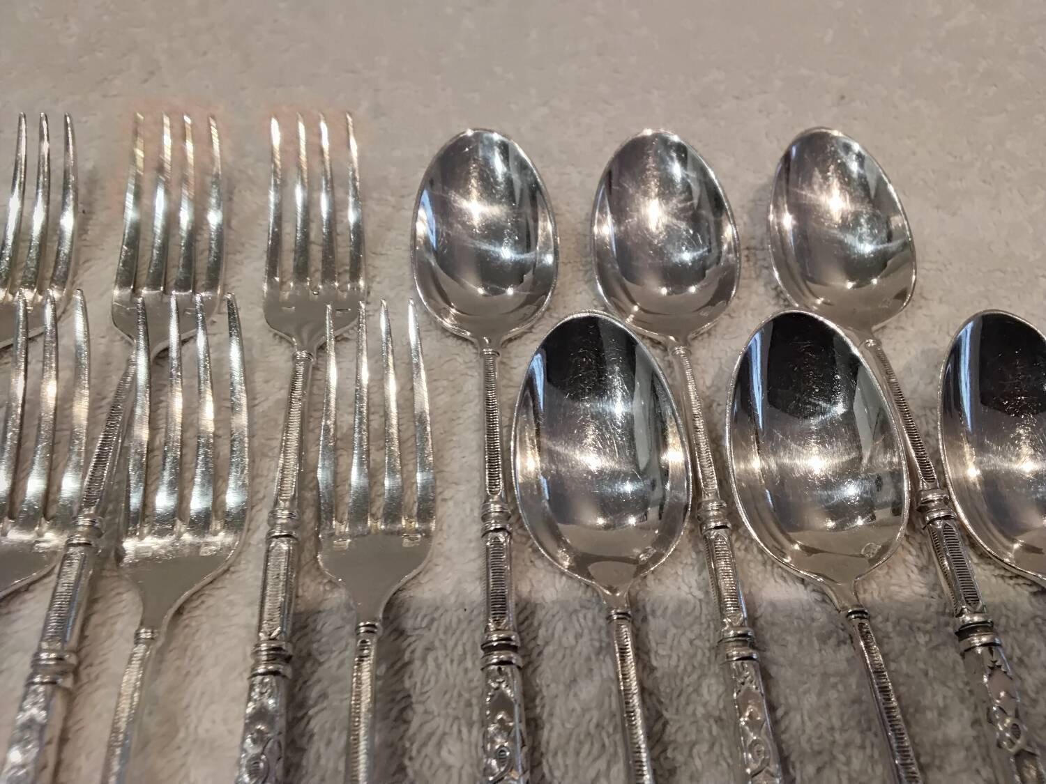 6 lunch forks 6 coffee spoons silver plated metal goldsmith SFAM Russian