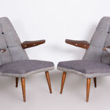 Set of two Grey Mid Century Armchairs made in 1950s Czechia. Original condition.