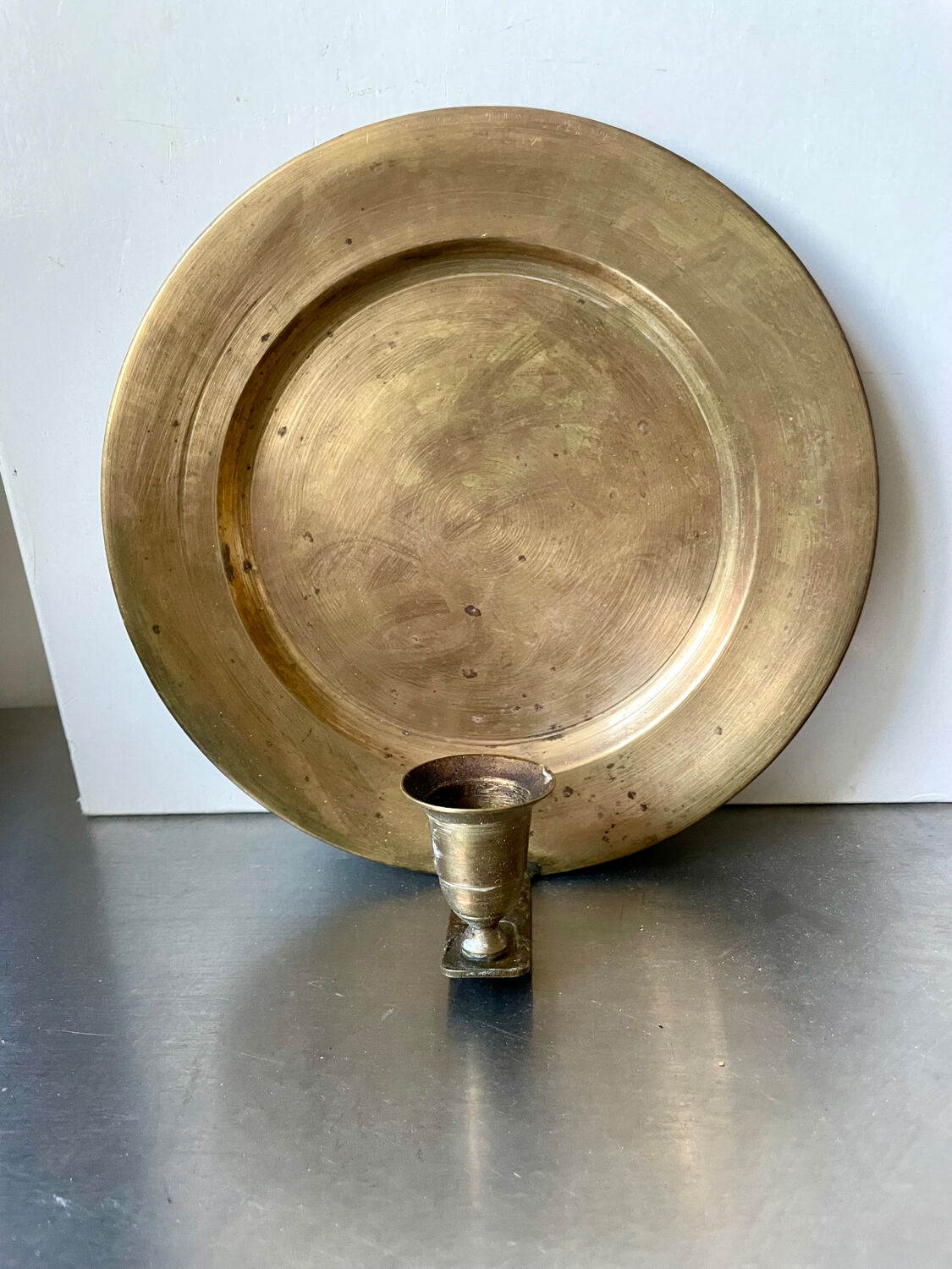 Vintage brass  Scandinavian wall candle holder sconce