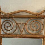 ancien miroir rotin bambou forme hibou chouette vintage