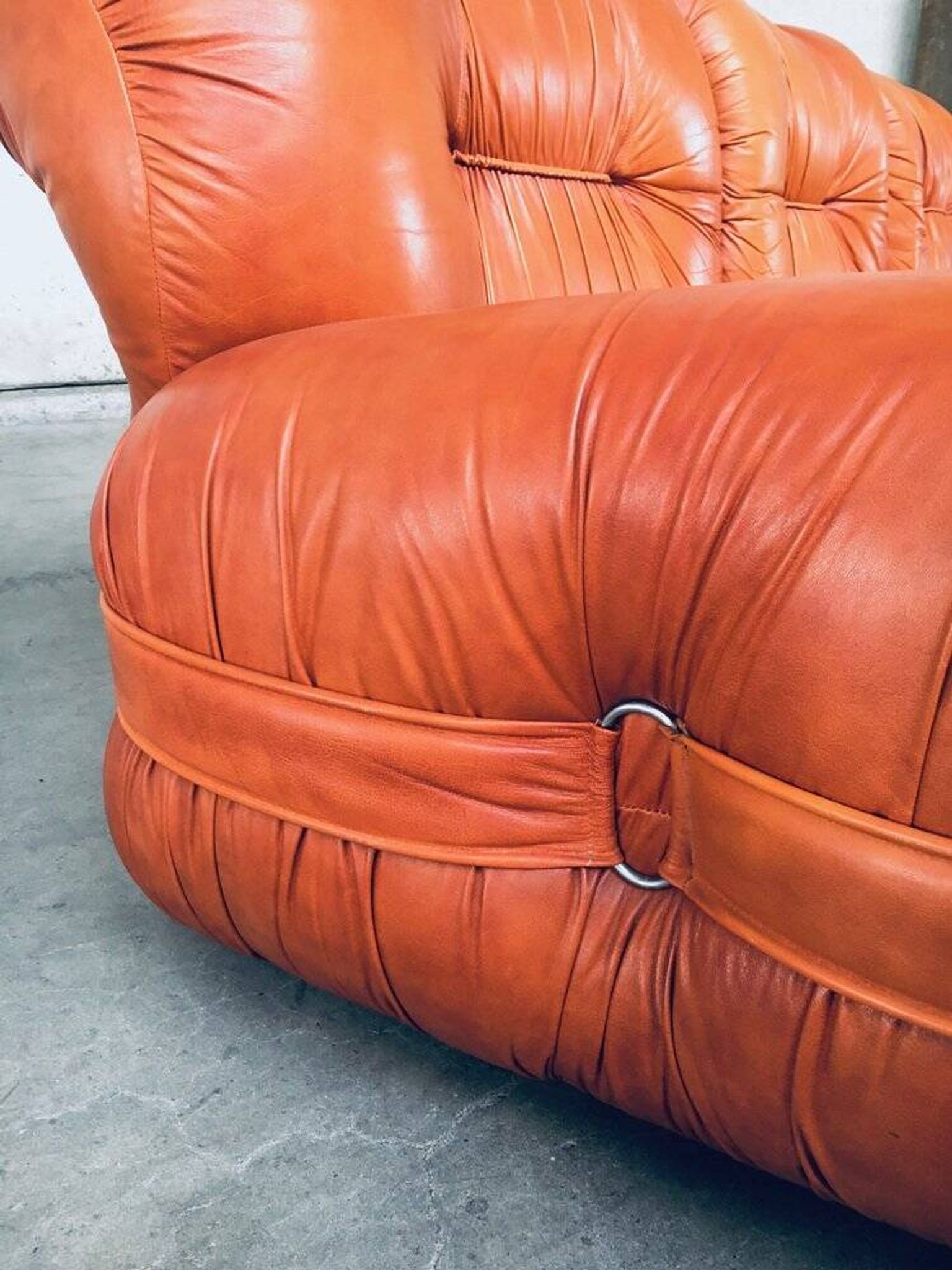 Mid-Century Modern Italian Leather 3 Seat Sofa, 1970s