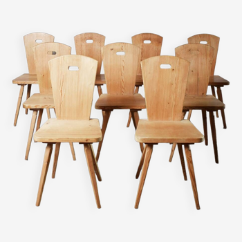 Ensemble de 9 chaises de salle à manger suédoises en pin 1960