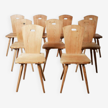 Set Of 9 Swedish Pine Dining Chairs 1960s