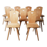 Ensemble de 9 chaises de salle à manger suédoises en pin 1960