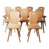 Ensemble de 9 chaises de salle à manger suédoises en pin 1960