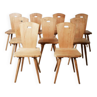 Set Of 9 Swedish Pine Dining Chairs 1960s