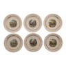 6 Flat earthenware plates decoration of the forest rabbit deer boar vintage 1960