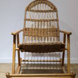 Wicker and wood rocking chair