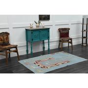 1970s Vintage Turkish Handmade Wool & Cotton Blue Area Rug 116x178