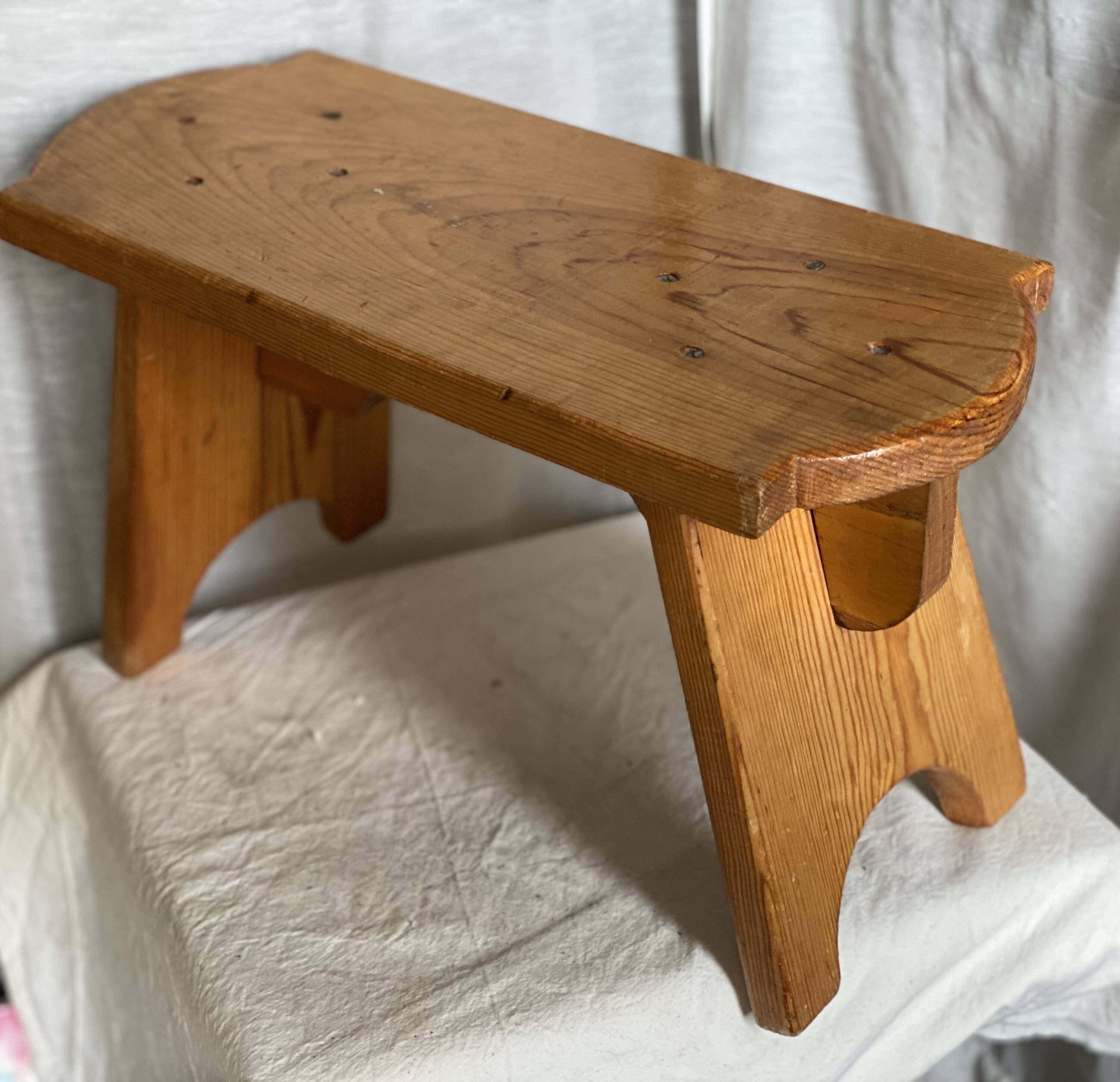 Rustic stool with compass legs, mountain furniture