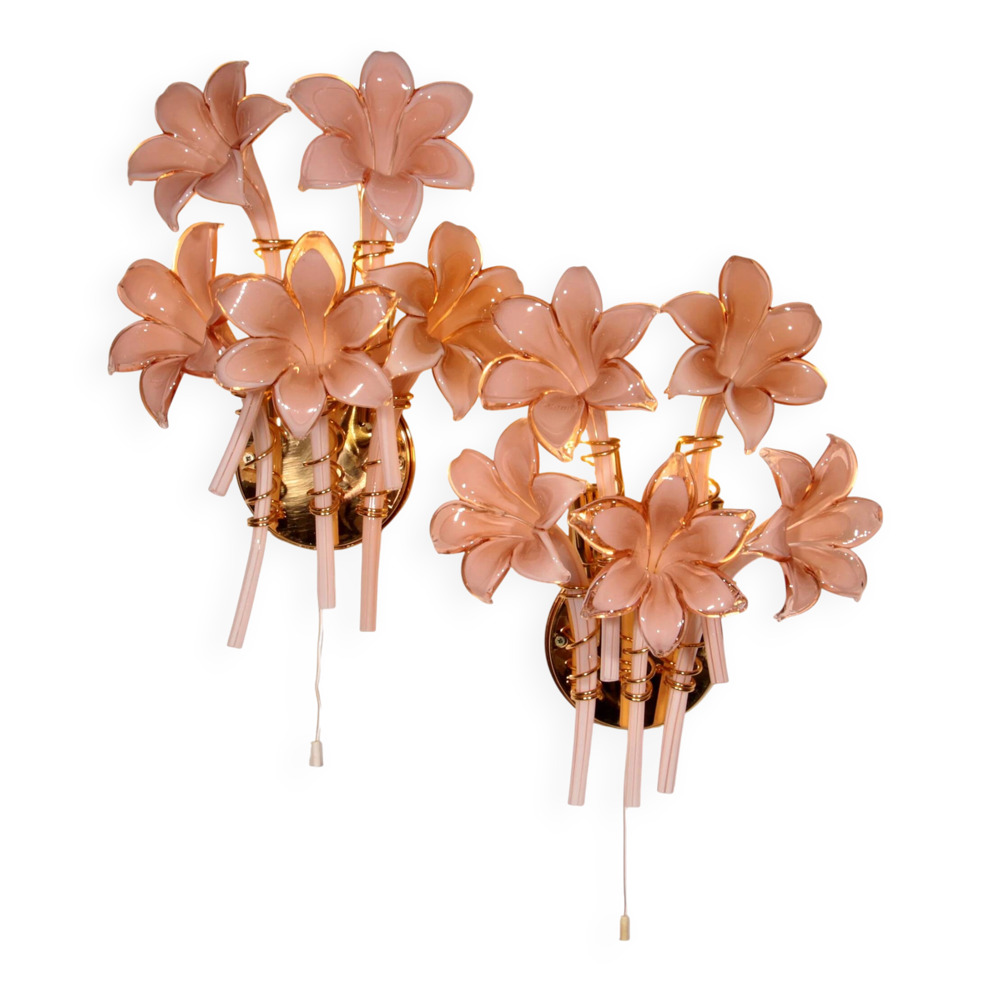 Pink lily spectacular Murano wall lamps by Franco Luce 1970