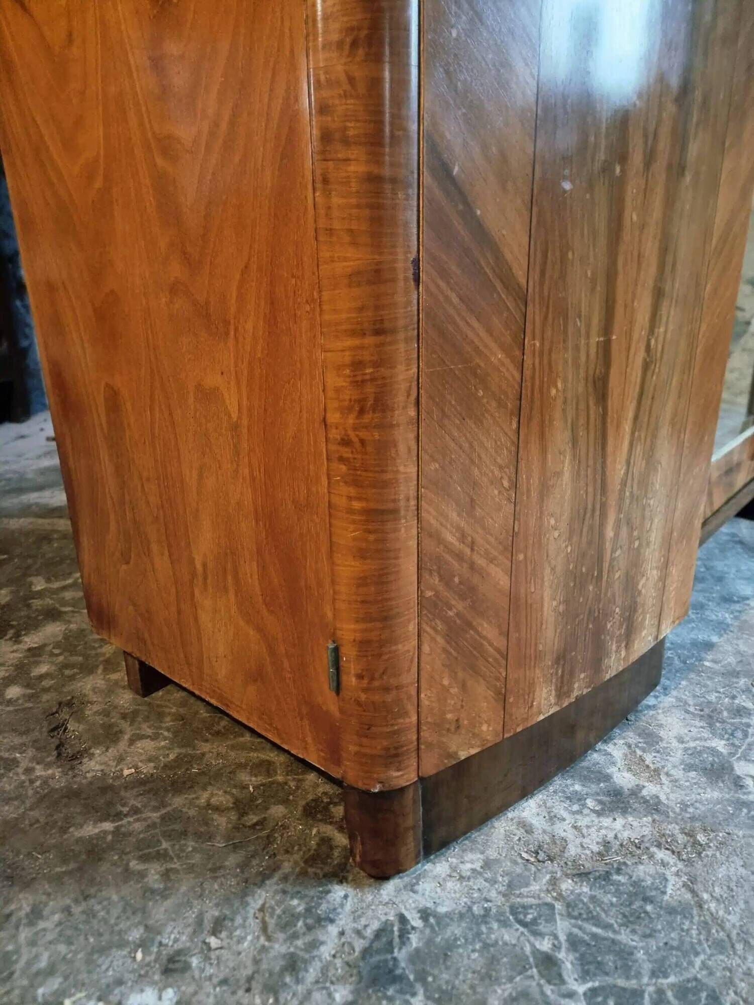 French Art Deco walnut wardrobe with mirror, 1930s