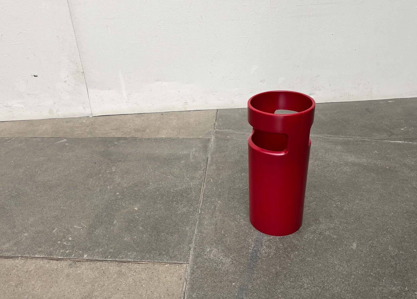 Red German umbrella stand in mid-century modern space style, 1960s.