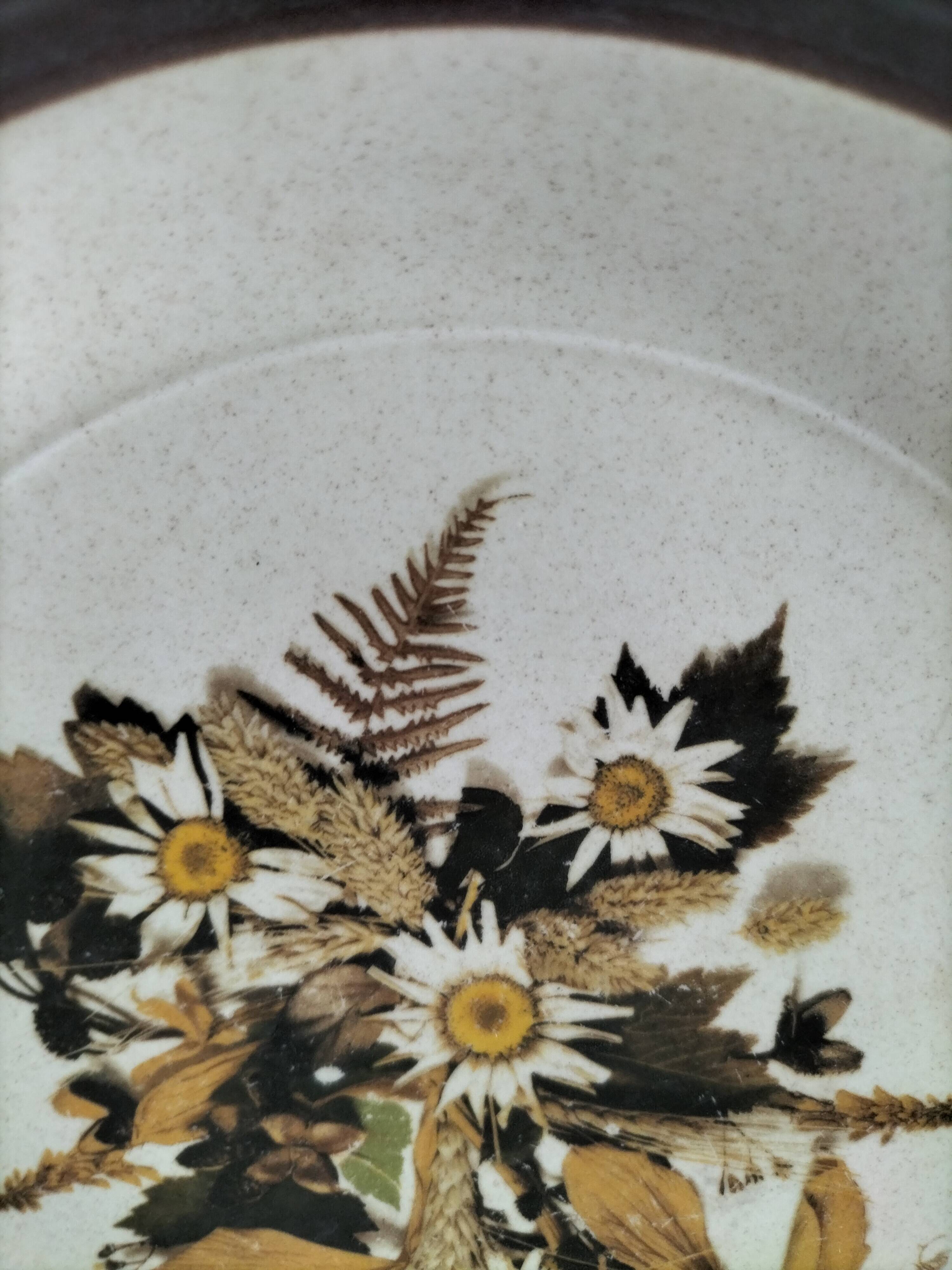 Doverstone Heather plate, ochre brown botanical design, England 70s