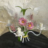 Vintage chandelier in painted sheet metal with flowers