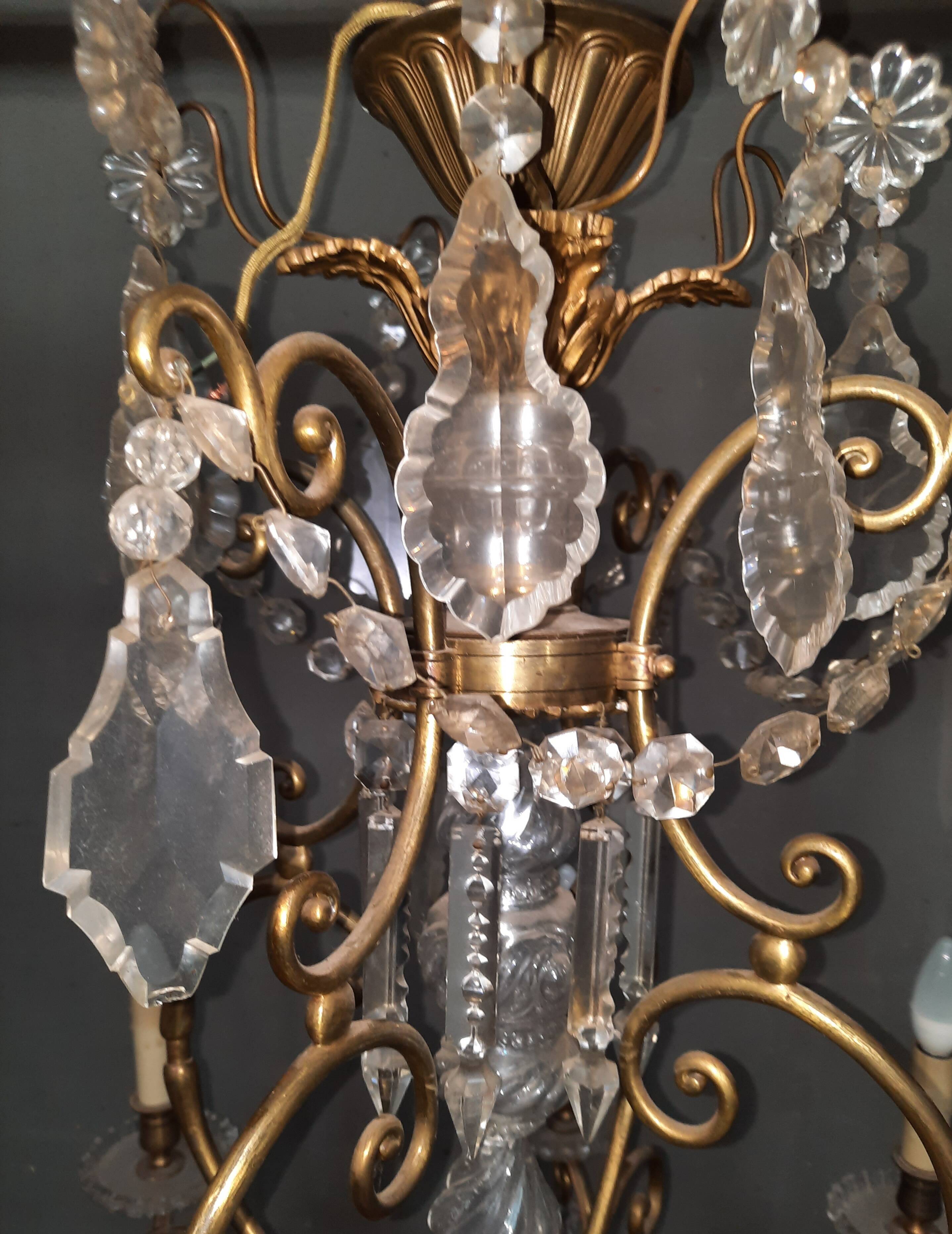 Large brass and glass chandelier