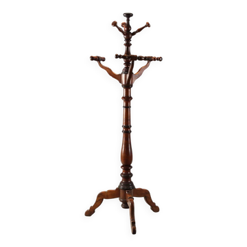 Antique coat rack in lime wood stained walnut, Italy, 19th century.