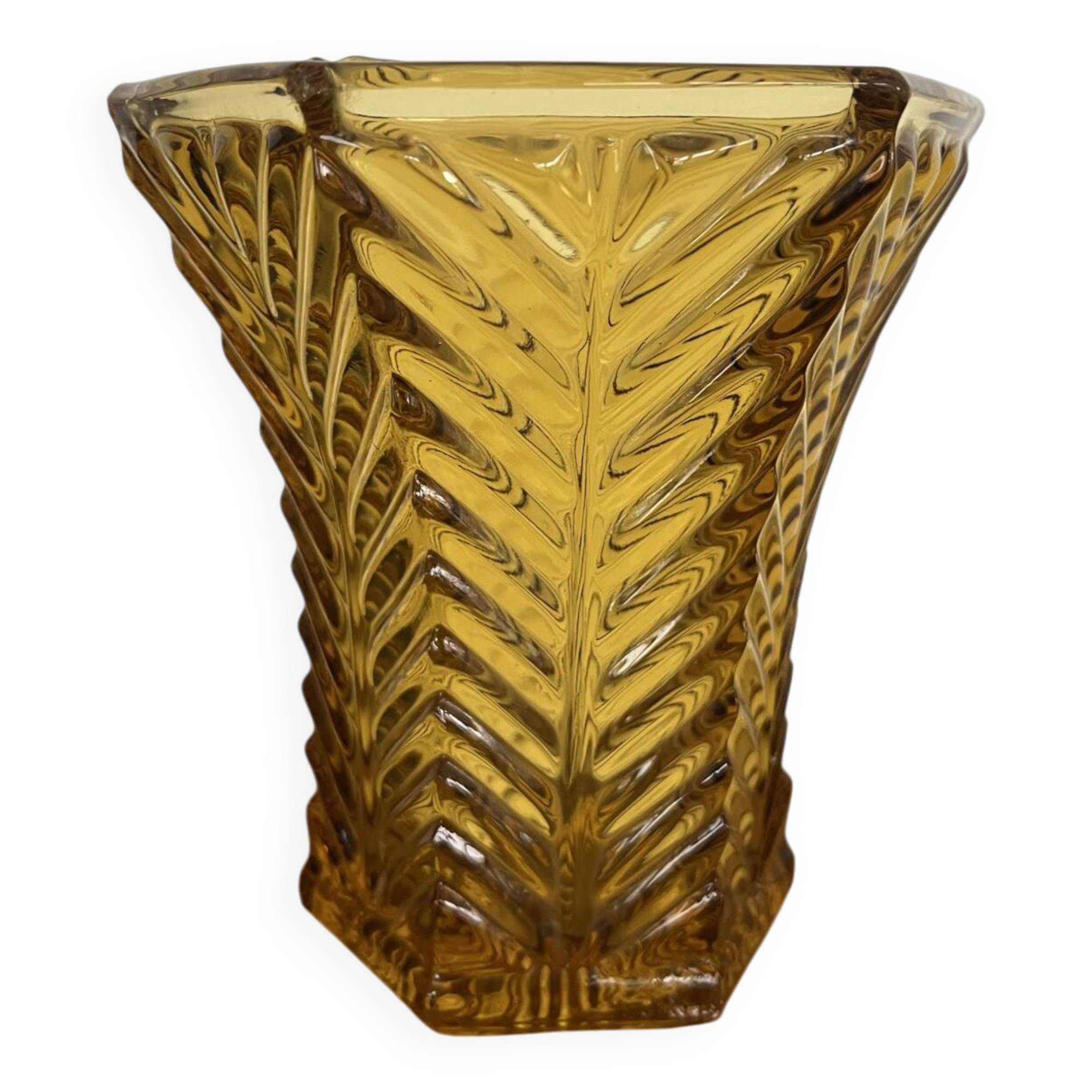 Amber moulded glass vase in Art Deco style